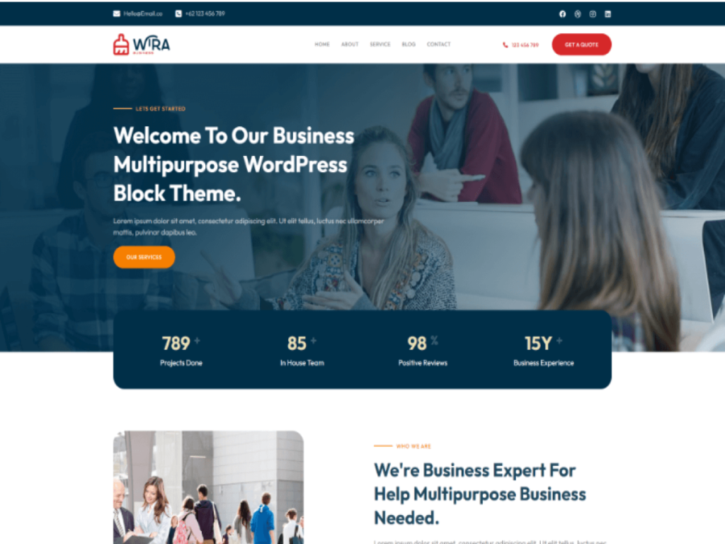 Wira Business WordPress theme, designed for entrepreneurs